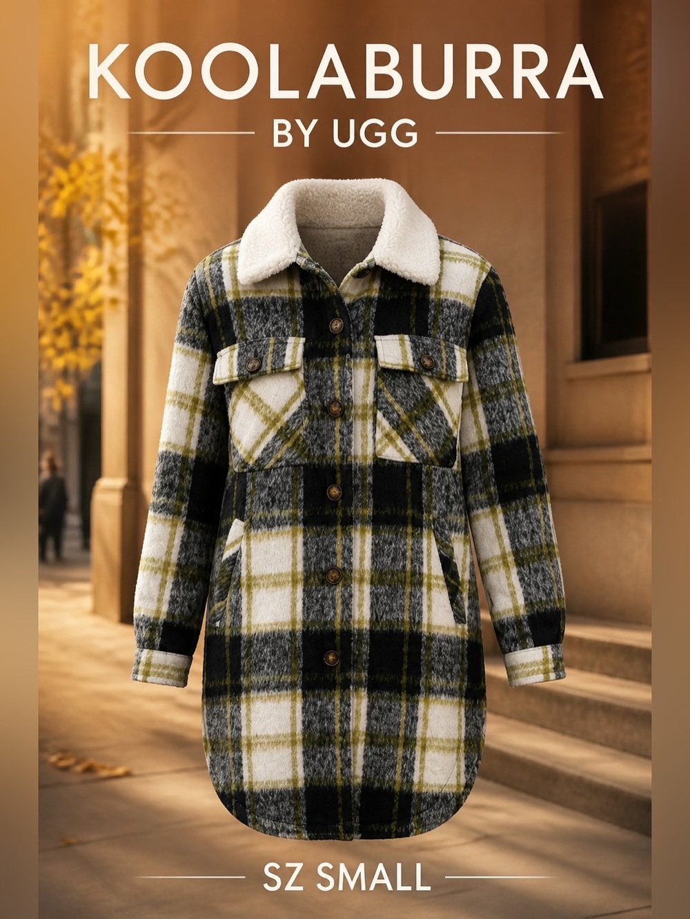 Koolaburra by UGG Plaid removable collar long shacket jacket sz Small
